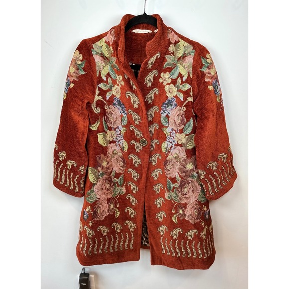 Soft Surroundings Women's Abruzzo Red Floral Embroidered Button Front Jacket XS